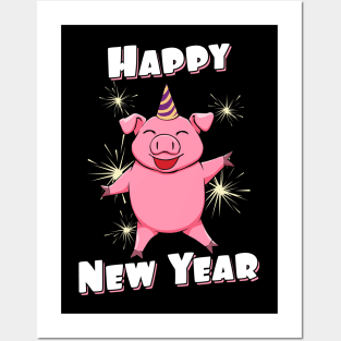 Happy New Year Eve Lucky Pig Cute Piggy Posters and Art